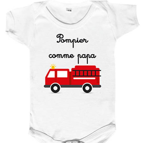 Body bébé  camion de pompier" pour nos champions les pompiers"