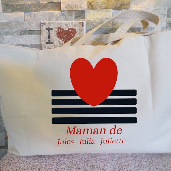 Sac de course avec prénom des enfants, ensemble sac +pochette à 40 euro , cadeau de fête de noël et pochette cadeau d'anniversaire maman