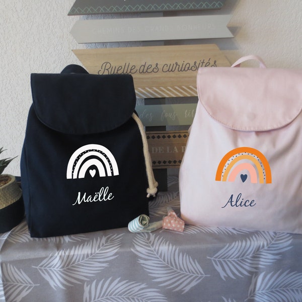 Sac à dos enfant personnalisé avec le prénom pour la maternelle,la crèche , la nounou, en week-end en balade et motif de couleur différentes