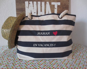 Personalized CANVAS beach bag, personalized duffel bag, blue striped beach bag, mom gift, shopping bag