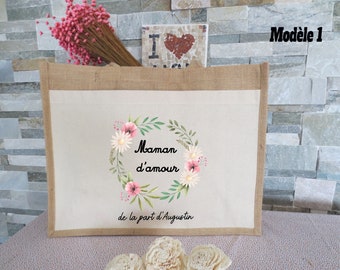 Mother's Day, Personalized jute and cotton tote bag, gift to offer Mother's Day, tote bag for shopping, ecological bag, Christmas gifts