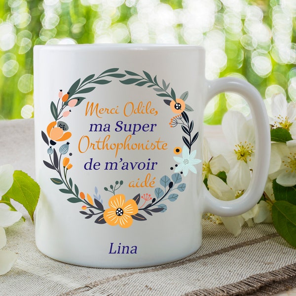 Mug orthophoniste, mug personnalisé avec le prénom de l'orthophoniste et de l'enfant, mug cadeau, tasse orthophoniste, cadeau orthophoniste