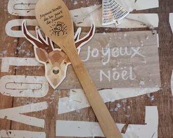 Personalized and engraved wooden spoon, gifts to offer at Christmas, several models to choose from with wood engraving
