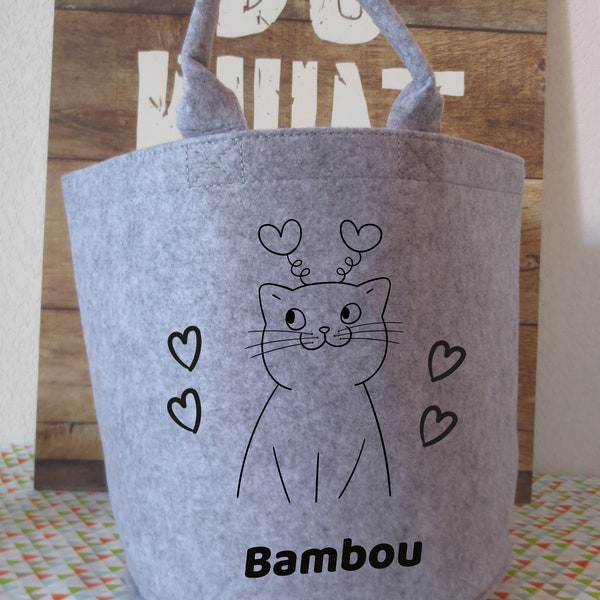 Panier à jouet pour chat, cadeau de noël, cadeau d'anniversaire, panier à personnaliser avec le prénom du chat