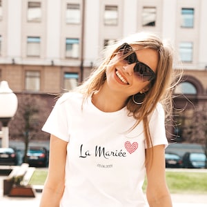 Women&#39;s T-shirt for bachelorette party, heart theme, bachelorette party + first name + date, bride team, bride&#39;s team, bachelorette party, wedding