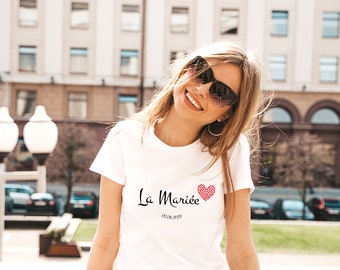 T-shirt femme pour EVJF thème coeur ,evjf+ prénom+date, team bride, Team de la mariée, Enterrement de vie de jeune fille, mariage