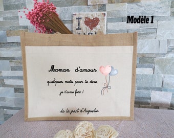 Mother's Day, Personalized jute and cotton tote bag, gift to offer Mother's Day, tote bag for shopping, ecological bag, Christmas gifts