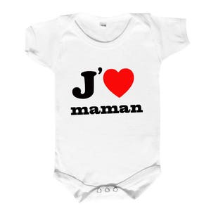 baby bodysuit love message “I LOVE” to personalize. your choice, I like mom, I like grandpa, I like cuddly toy