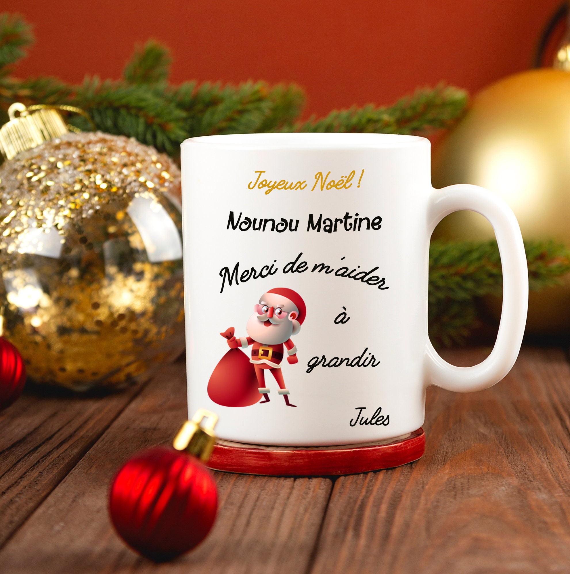 Mug Noël personnalisé, cadeau de Noël, maîtresse, atsem, nounou, maître -   France