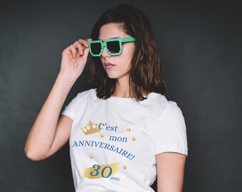 T-shirt BIRTHDAY, t-shirt for girlfriends or family, birthday t-shirt in gold and petrol blue, surprise gift t-shirt