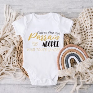Baby bodysuit request for GODFRAIN, Baptism "do you want to be my GODFRAIN Adored for all life"