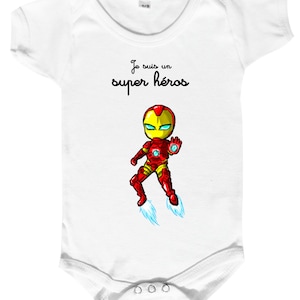 Personalized humor baby bodysuit, ironbaby superhero baby, ironman fanart, birth gift, baby clothing, funny bodysuit, cotton baby bodysuits