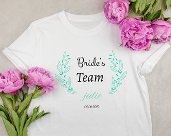 T-shirt evjf+ prénom+date, team bride, EVJF team, Team de la mariée, t-shirt équipe de la mariée, Enterrement de vie de jeune fille, mariage