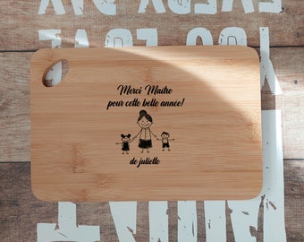 Cutting board with bamboo decor, gift idea for teacher or master, or nanny, or speech therapist, end of school year gifts!