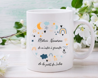 Mug nounou, mug personnalisé, cadeau de fin d'année d'école, mug prénom de l'enfant, fête de Noël