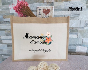 Personalized jute and cotton tote bag, gift to offer Mother's Day, tote bag for shopping, eco-friendly bag, beach tote bag, gifts