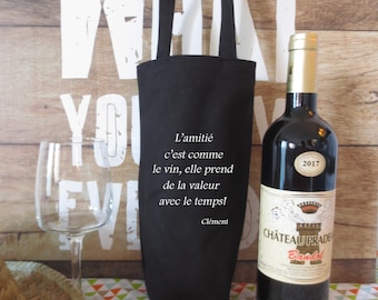 Customizable bottle bag with first name, cotton bag personalized bottle to wine or others, aperitif bag