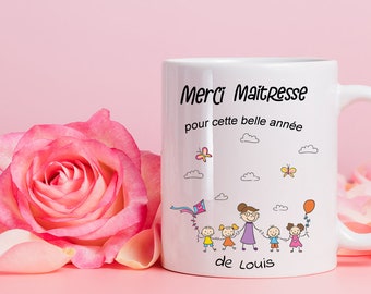 Mug mistress, mug master, mug nanny, mug personalized, gift of end of year of school, mug atsem, cup name of the child