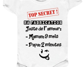 body bébé "le secret de ma fabrication" body bébé humour, papa et maman.