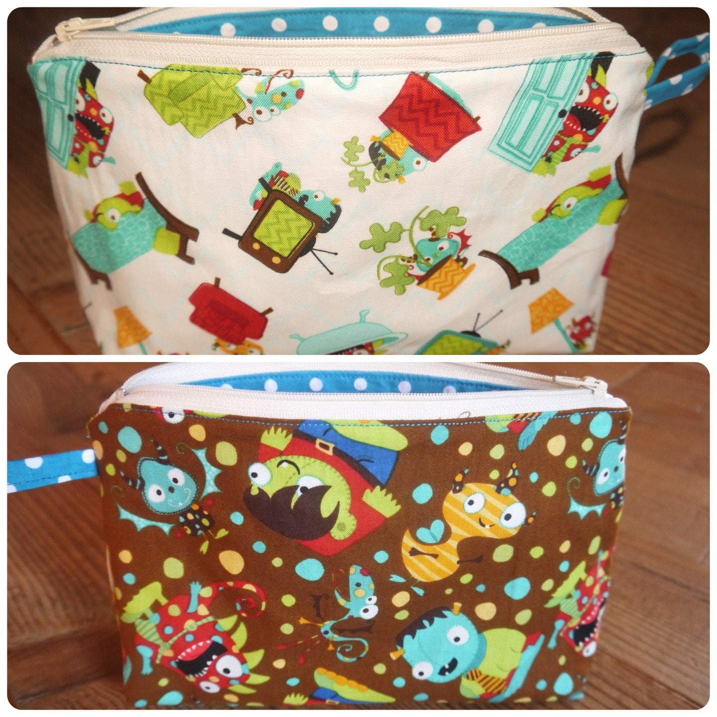 Trousse Enfant, Motif Monstres Rigolos, Doublée, Fermeture Éclair, Trousse École, Frankenstein, Alie