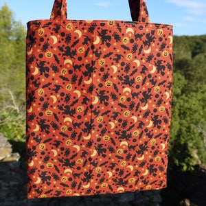 Children&#39;s Halloween Bag, Pumpkins, Witches, Bats, Stars, Candy Bag, Orange and Black, Washable, Unique Piece
