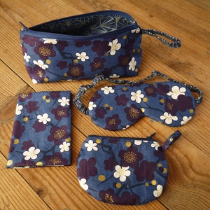 kit de viaje, máscara de noche, cubierta de pasaporte, billetera, kit, índigo, patrón asiático, azul púrpura, regalo de viaje, conjunto de viaje