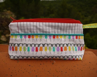 trousse coton doublée, école, fermeture éclair, lavable, cadeau maître, maîtresse, fin année scolaire, cahier écolier, enfants, multicolore