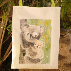 Einkaufstasche, Transfer, Koala, Mutter Muster Muster Illustration Kind, Baumwolle, doppelte, Innentasche, Tasche stopft alles weiß. Bild 5