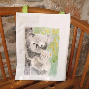 Tote Bag, Illustration Transfert, motif koala, motif mère enfant, en coton, doublé, poche intérieur, sac fourre tout, sac blanc, image 1