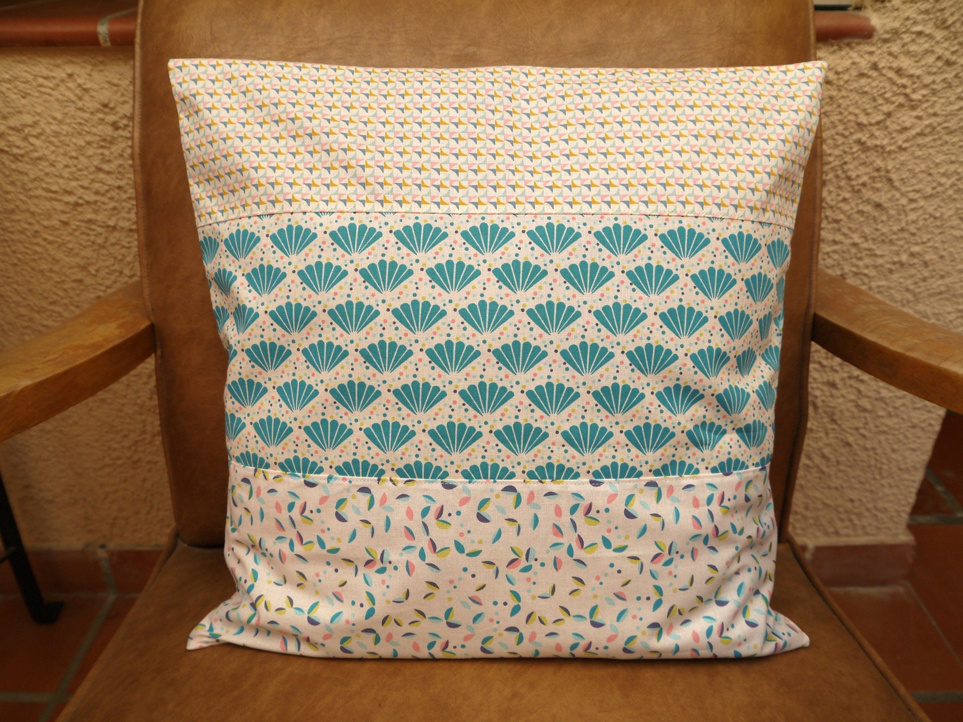 Housse de Coussin, Petits Motifs Tendances, Bleu Canard, Jaune Moutarde, Rose Poudré, en Coton, Lava