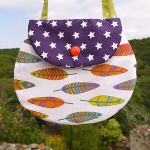 Mädchen Tasche, Federn, Sterne, Muticolor, lila, Baumwolle, waschbar, kleines Mädchen Geschenk