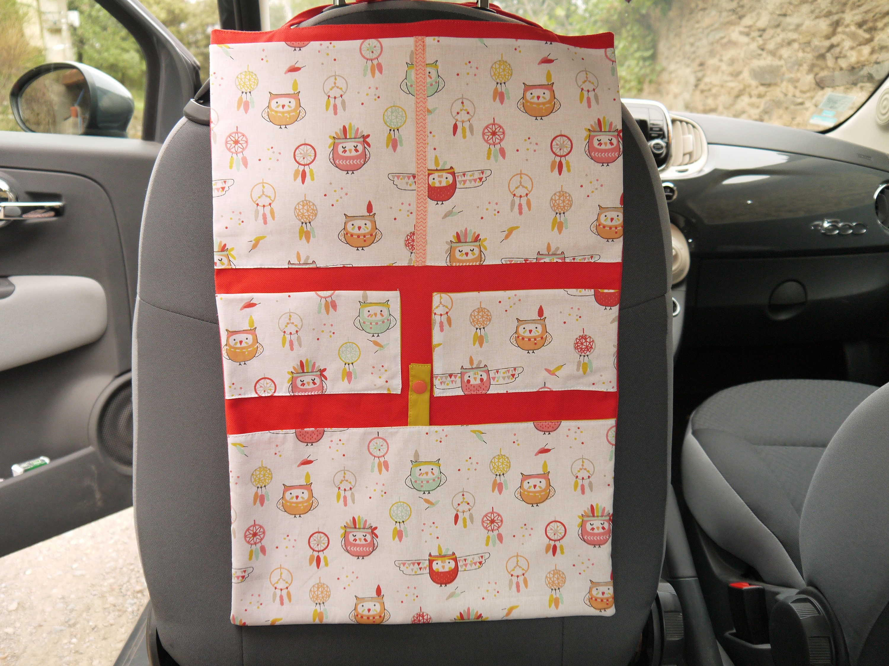 Organiseur de Voiture, Motif Attrapes Rêves, Hiboux, Chouettes, Plumes, en Coton, Lavable Machine, V