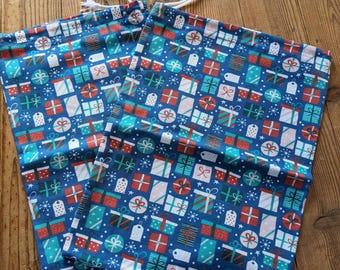 Set of 3 fabric gift bags, washable, reusable, Christmas, ecological, cotton gift wrapping, flower pouch, zero waste