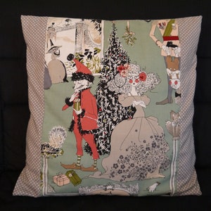 housse de coussin, 40 cm de côté, sapin de noël, gothique, Alexander Henry, pois, vert de gris, en coton, lavable en machine, décoration image 1