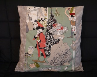 housse de coussin, 40 cm de côté, sapin de noël, gothique, Alexander Henry, pois, vert de gris, en coton, lavable en machine, décoration