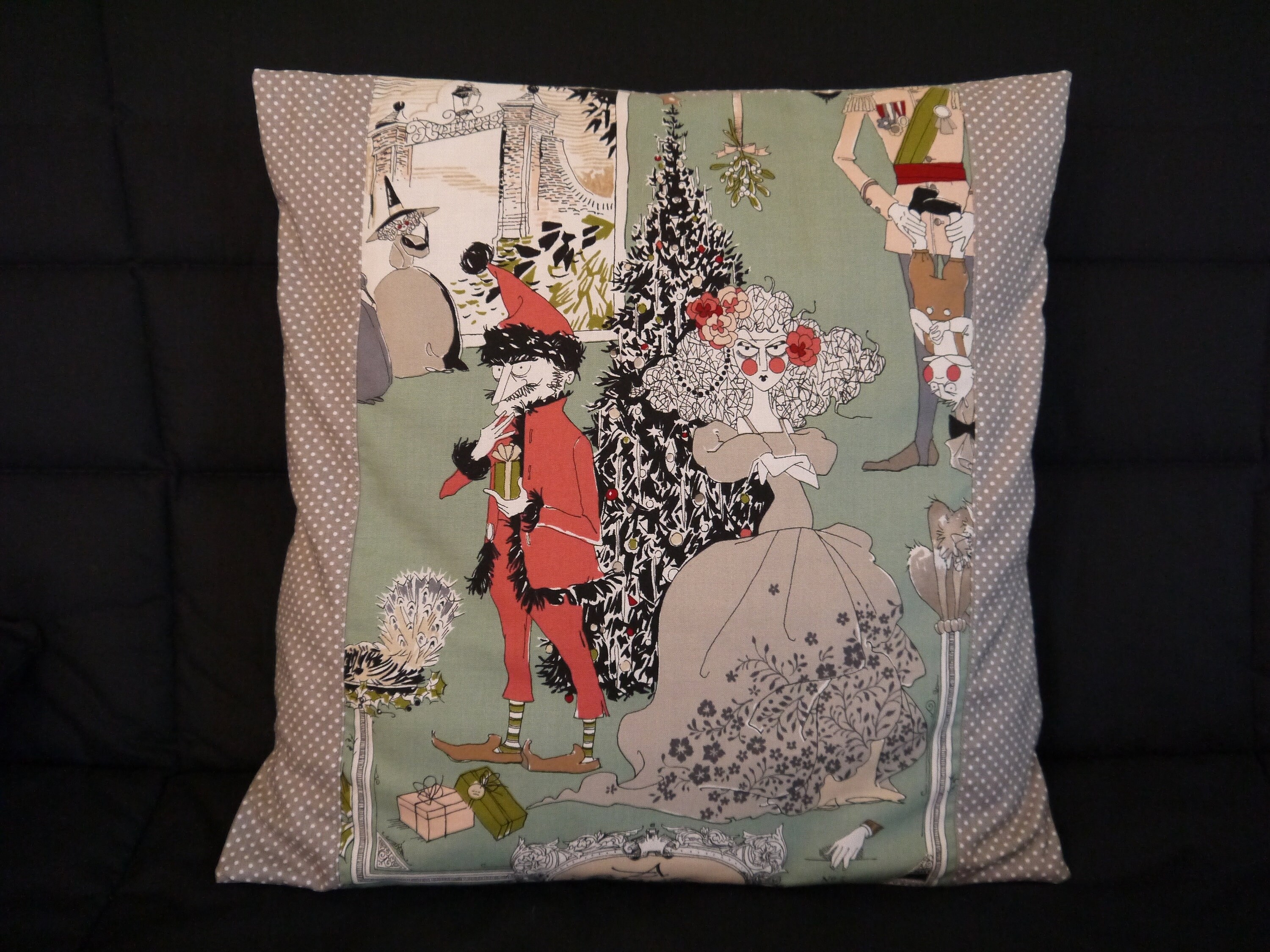 Housse de Coussin, 40 cm Côté, Sapin Noël, Gothique, Alexander Henry, Pois, Vert Gris, en Coton, Lav