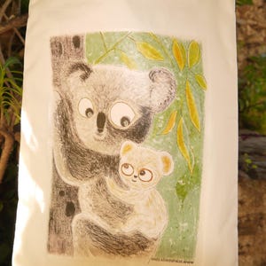 Einkaufstasche, Transfer, Koala, Mutter Muster Muster Illustration Kind, Baumwolle, doppelte, Innentasche, Tasche stopft alles weiß. Bild 4