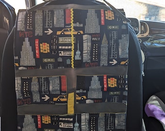 Auto-Organizer oder Wandtasche „New York, Taxi, Gebäude“ aus Baumwolle, gefüttert