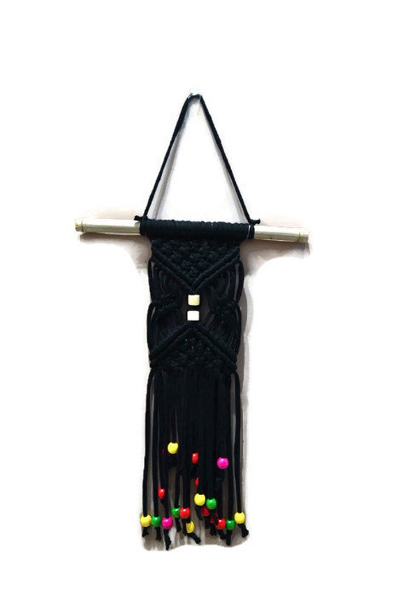 Tenture Macramé/Decoration Murale Noire Boho