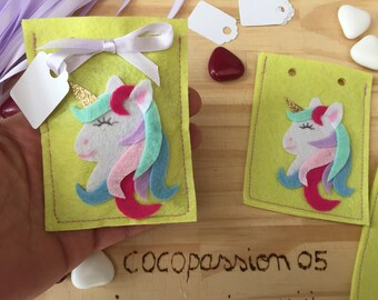 Lot de 10 ,sachet de dragée ,licorne en feutrine,baptême,naissance, mariage,communion,unique fait main