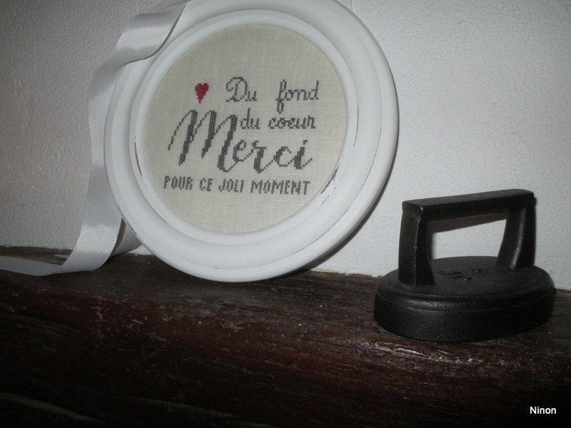 Cadre Lin Brodé Poésie Broderie //Points de Croix// Encadrement// Fait Main// France