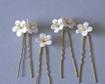 Set of hair pins, Wedding Flowers Hair Pins, Blossom hair pin, Flower Bridal pin, Wedding hair accessories, Silver hair pin, French hair pin