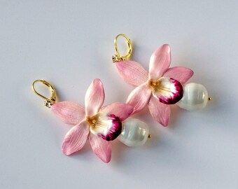Boucles d'oreilles fleurs Bijou cadeau pour elle Boucles d'oreilles tropicales Bijou orchidée Bijou boho chic Boucles d'oreille mariée