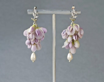 Boucles d'oreilles fleurs de glycine, Boucles d'oreilles mariée bohème, Boucles d'oreilles pendantes, Boucles d'oreilles cadeau pour elle