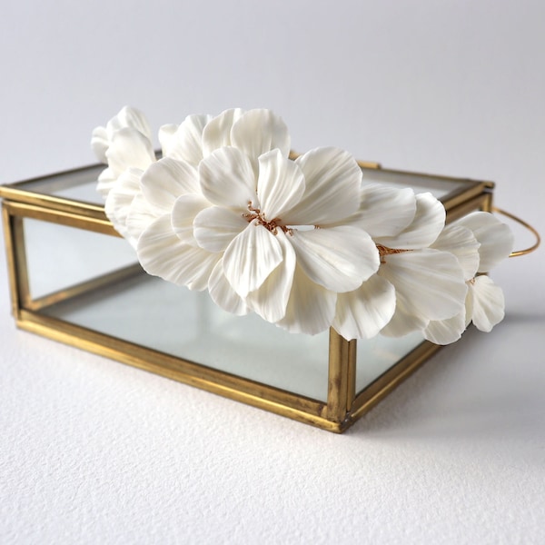 Serre-tête mariée blanches, Couronne mariée porcelaine, Tiara mariée artisanale, Couronne de cheveux mariée, Couronne de fleurs française