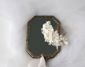 Flower Bridal comb, Wedding floral headpiece, Porcelaine flowers comb, White flower comb, Boho hair jewelry, franch luxury bridal comb