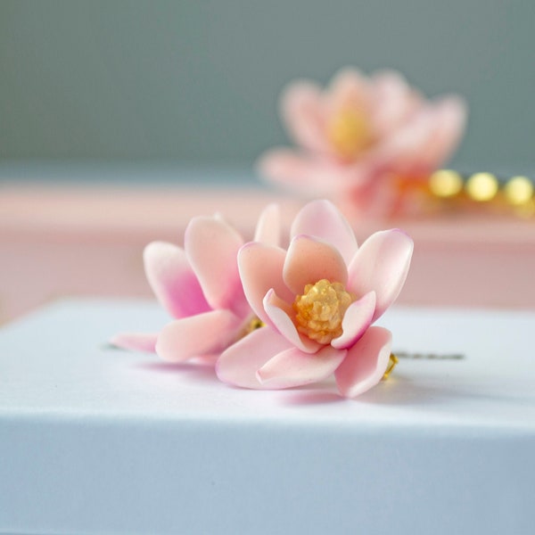 Parure boucles Magnolia, Boucles d'oreilles cadeau, Bijoux fleurs Magnolia, Boucles d'oreille offrir à fête de mères, Barrettes fleurs