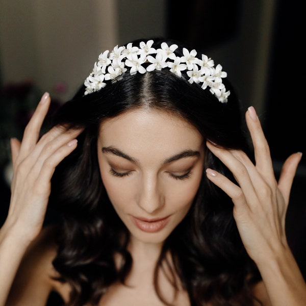 Couronne mariée Fleurs d'oranger, Serre tête mariée fleurs, Headband fleurs d'oranger, Couronne mariage faite main, Tiara fleurs blanches