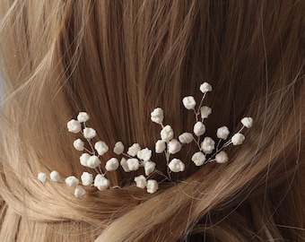 Gypsophila-Blumen-Haarnadeln, Landhochzeits-Haarnadeln, Boho-Chic-Haarnadeln, weiße Blumen-Haarnadeln