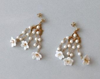 Boucles d'oreilles mariée, Boucles d'oreilles avec perles, Boucles d'oreilles pendantes, boucle d'oreille mariage, boucle d'oreille femme